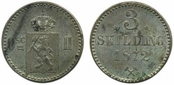 Norway, Karl XV NM 15B 3 skilling 1872 With stars. 1+/01