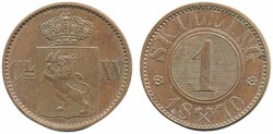 Norway, Karl XV NM 22 1 skilling 1870 Some red luster remaining. 01/0