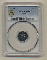 Norway, Haakon VII NM 295 1 øre 1945 Graded by PCGS as MS63