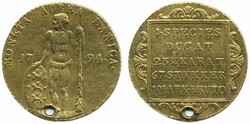 Denmark, Christian VII Sieg 29 1 dukat 1794 3.40 g. Altona. Pierced, ...