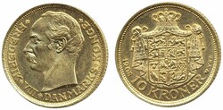 Denmark, Frederik VIII Sieg 2 10 kroner 1908 4.48 g gold. 01/0