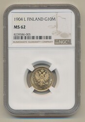 Finland, Nicholas II KM 8.2 10 markkaa 1904 Scarce date. Graded by ...