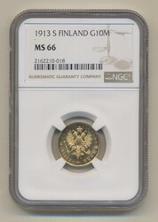 Finland, Nicholas II KM 8.2 10 markkaa 1913 Graded by NGC as ...