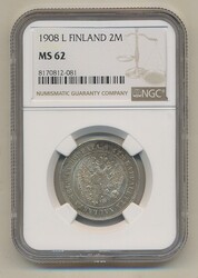 Finland, Nicholas II KM 7.2 2 markkaa 1908 Graded by NGC as ...