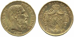Belgium, Leopold II KM 37 20 franc 1876 6.45 g. XF