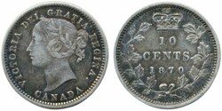 Canada, KM 3 10 cents 1870 Beautiful patina, scratches. ...