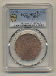 China, Hunan, KM -400.520 cash ND (1919) Graded by PCGS as MS62 RB