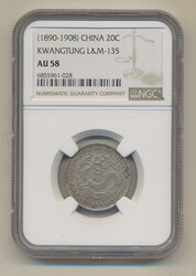 China, Kwangtung, L&amp;M- 135 20 cents ND (1890–1908) Graded by ...