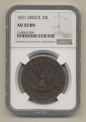 Greece, KM 11 20 lepta 1831 Graded by NGC as AU55 BN VF-XFAutomatisch ...