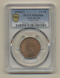 India, Queen Victoria (1837-1901) KM 486 1/4 anna 1901 Calcutta mint. ...