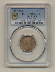 India, Queen Victoria (1837-1901) KM 484 1/2 pice 1890 Calcutta mint. ...