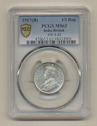 India, George V (1910-36) KM 522 1/2 rupee 1917 Bombay mint