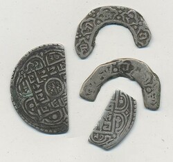 Nepal, Four cut pieces from silver coins. Total weight 7.65 g