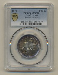 San Marino, KM 59 500 lire 1976 Graded by PCGS as MS68. Tied finest ...