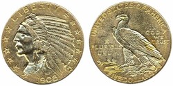 U.S.A., KM 129 5 dollars 1908 8.36 g, Indian head. VF-XFAutomatisch ...