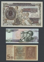 Five banknotes, 1942–2002, Germany, North Korea, Ukraine, Indonisia ...