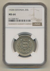 Estonia, KM 9 25 senti 1928 Graded by NGC as MS64. XF-UNCAutomatisch ...