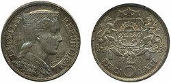 Latvia, KM 9 5 lati 1929 Graded by PCGS as MS63. XF-UNCAutomatisch ...