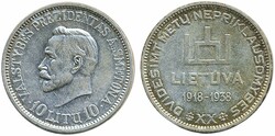 Lithuania, KM 84 10 litu 1938 Commemorative issue to 20th Anniversary ...