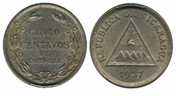 Nicaragua, KM 12 5 centavos 1937 Graded by PCGS as MS62. XF-UNC
