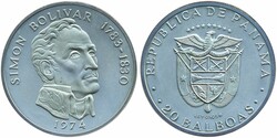Panama, KM 31 20 balboas 1974 130.99 g silver XF
