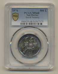 San Marino, KM 59 500 lire 1976 Graded by PCGS as MS68. Tied finest ...