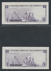 Gambia, Pick 4a 1 dalasi ND (1971) Two examples with very light ...