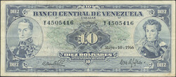 Venezuela, Pick 45c var 10 bolivares 10.5.1966 Obverse BLUE as ...