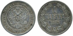 Finland, Alexander II KM 3.1 1 markka 1865 1+/01