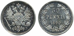 Finland, Alexander III Bitkin 234 50 penniä 1890 A beautiful ...