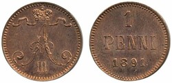 Finland, Alexander III Bitkin 254 1 penni 1891 A beautiful specimen ...