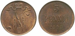 Finland, Nicholas II Bitkin 449 5 penniä 1908 A beaufiful specimen ...