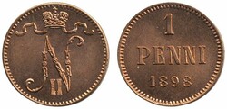 Finland, Nicholas II Bitkin 459 1 penni 1898 A beautiful specimen ...