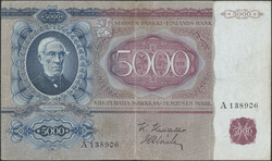 Finland, Pick 75a 5000 markkaa 1939 A138906. Scarce type. 1?/1 1 more ...