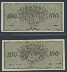 Finland, Pick 91a, 91r 100 markkaa 1955 Two notes including ...