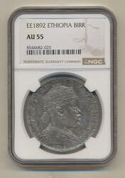 Ethiopia, Menelik II (1889-1913) KM 19 1 birr EE1892 (1900) Graded by ...