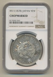 Japan, KM -A25.21 yen 1878 (Meiji 11) Chopmarked. Scarce date. Graded ...