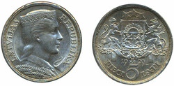 Latvia, KM 9 5 lati 1929 Graded by PCGS as MS61. XF-UNC