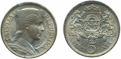 Latvia, KM 9 5 lati 1931 Graded by PCGS as MS63. XF-UNC