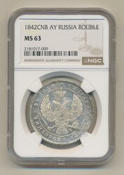 Russia, Nicholas I Bitkin 201 1 rouble 1842 Graded by NGC as MS63. ...