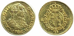 Spain, Charles III KM 425.1 1/2 escudo 1786 1.73 g. Madrid mint. ...