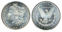 U.S.A., KM 110 1 dollar 1881 S Graded by PCGS as MS64. UNC