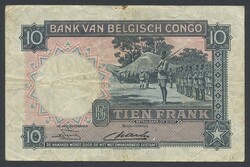 Belgian Congo, Pick 14E 10 francs 15.08.49 A/L 046241. Minor foxing. ...