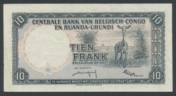 Belgian Congo, Pick 30b 10 francs 01.12.58 B/S 369636. Fresh example. ...