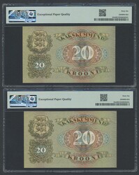Estonia, Pick 64a 20 krooni 1932 1365572–1365573. Two consecutive ...