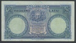 Latvia, Pick 20a 50 latu 1934 475438. Small crayon mark in blue. VF