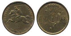 Lithuania, KM 71 1 centas 1925 Graded by PCGS as MS63. XF-UNC