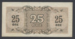 Denmark, Pick 1 25 øre 1945 Emergency banknote, D XF 1