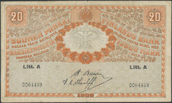 Finland, Pick 26 20 markkaa 1909 0064459 Litt A. Scarce issue from ...