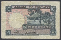 Belgian Congo, Pick 14E 10 francs 15.08.49 A/L 046241. Minor foxing. ...